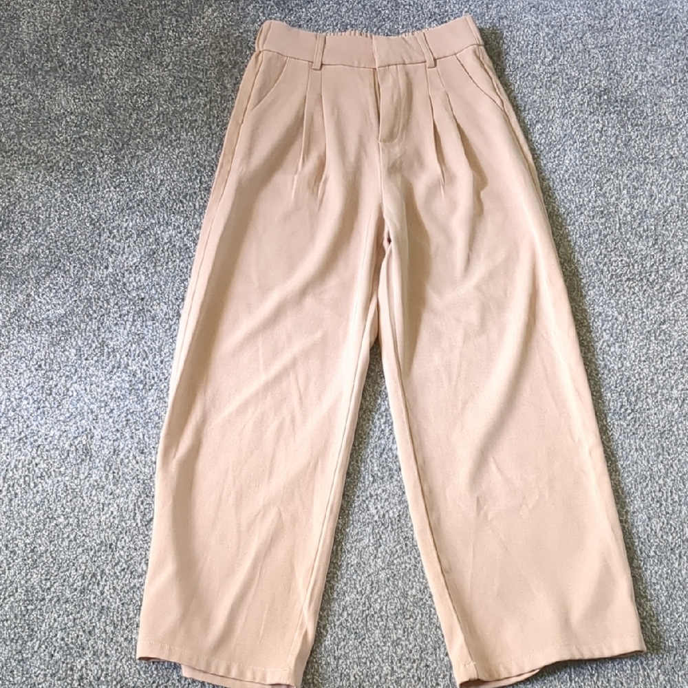 Beige High-Waisted Trousers
